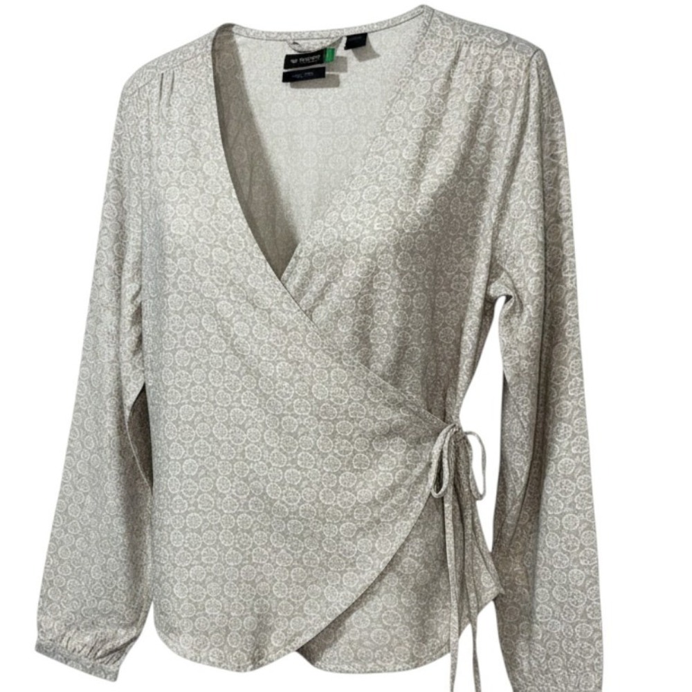 Dockers Womens Grey Floral Wrap Blouse Long Sleeve V-Neck Top A56670000 Medium